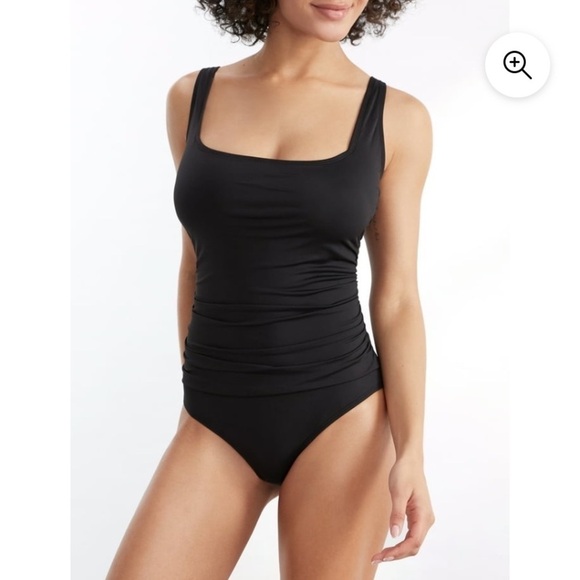 NWT Anne Cole - Square Neck Shirred One Piece  Black - Picture 3 of 7